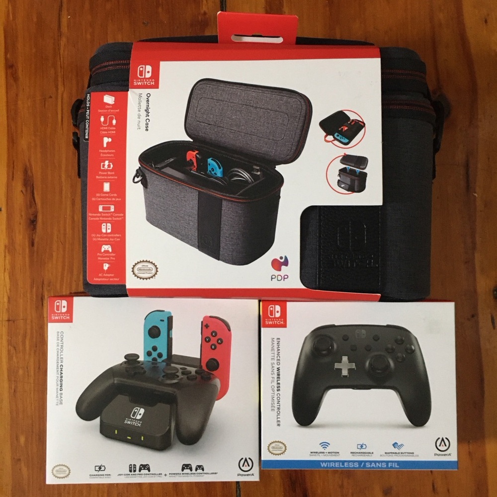 NIB PowerA Nintendo Switch Charger Controller and Travel Case Accessories Bundle